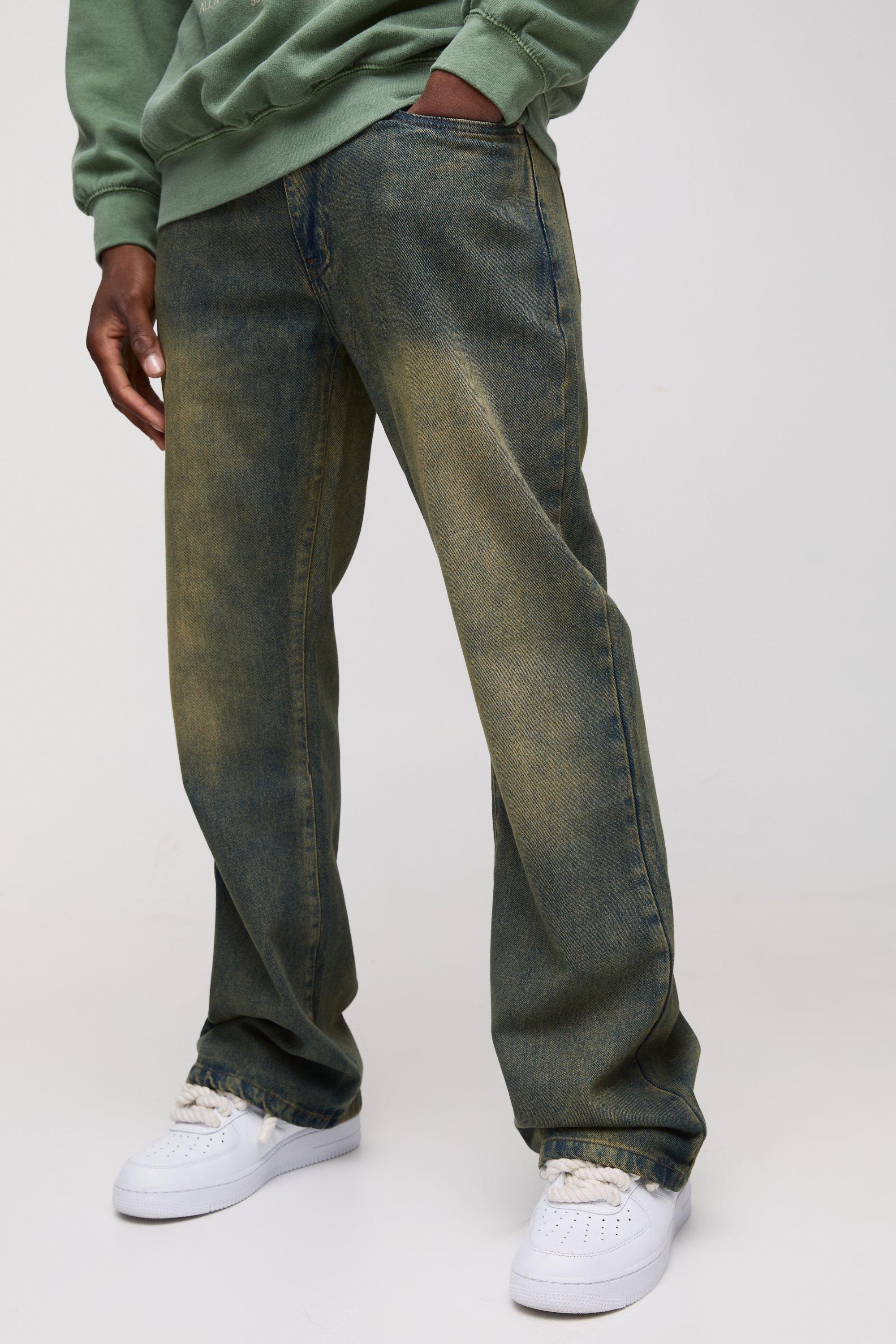 Mens Blue Relaxed Flared Vintage Tinted Jeans, Blue